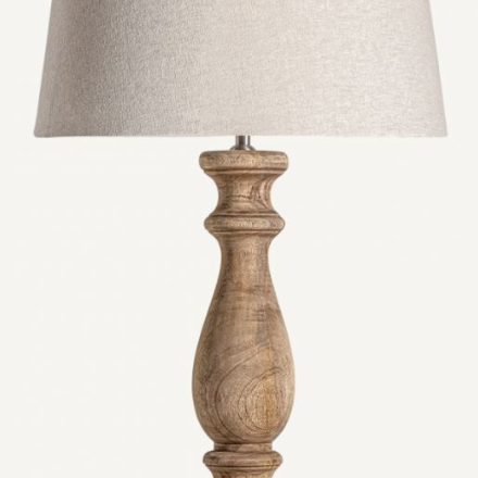 Lámpara de Sobremesa de Madera de mango color marrón y pantalla de algodón 45x45x70h cm