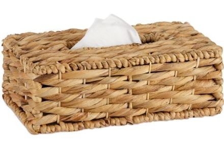 Caja Pañuelos Jacinto, Dispensador Pañuelos 28cm, Cubrepañuelos Fibra Natural, Decoración Estilo Boho, Caja Ratán 28x16, Jacinto de Agua Trenzado, Porta Pañuelos Artesanal, Caja Pañuelos Rectangular, Organizador Baño Rústico, Accesorios Naturales