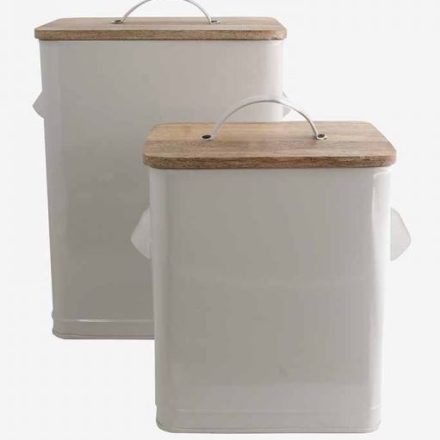 Caja Pequeña Blanca, Organizador 26x16cm, Caja con Asa Metálica, Almacenaje Madera y Metal, Bote Auxiliar Nórdico, Caja Decorativa 25.5cm Alto, Contenedor con Tapa Madera, Caja Estilo Escandinavo, Organización Escritorio, Cesta Blanca Rectangular