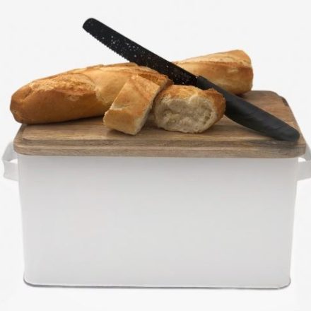 Caja Rectangular Tapa Madera con Asa Metal Blanca 36.5x19.5x18.5cm. Ref. 3191243