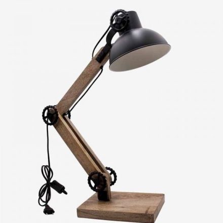 Lámpara Articulada de Madera Natural y Pantalla Negra Metal. 34x18x59cm Q1211228